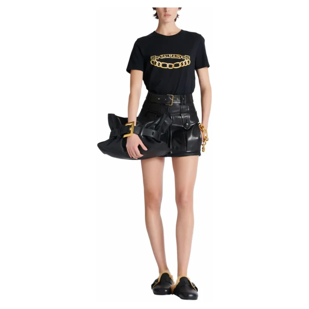 T-Shirts<Balmain Kortærmet Kædeprint T-shirt Sort