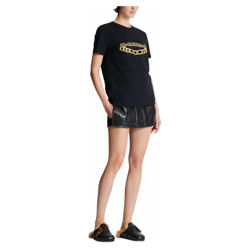 T-Shirts<Balmain Kortærmet Kædeprint T-shirt Sort