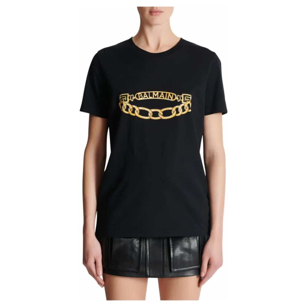T-Shirts<Balmain Kortærmet Kædeprint T-shirt Sort