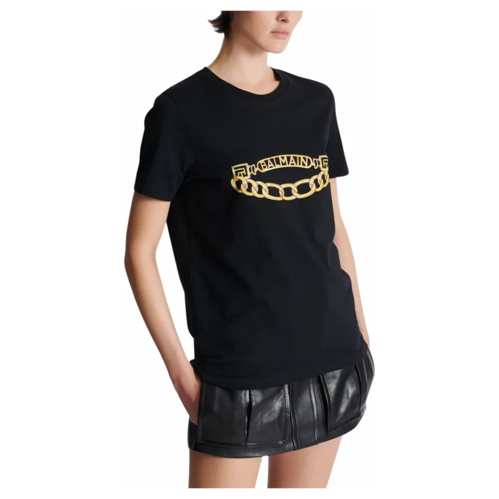 T-Shirts<Balmain Kortærmet Kædeprint T-shirt Sort
