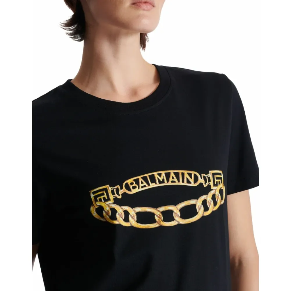 T-Shirts<Balmain Kortærmet Kædeprint T-shirt Sort