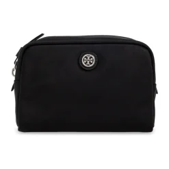 Toilettasker^Tory Burch Kosmetiktaske med logoformet applikation Sort