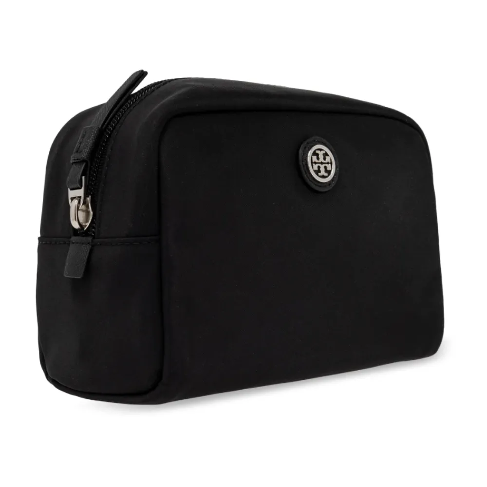 Toilettasker^Tory Burch Kosmetiktaske med logoformet applikation Sort