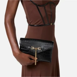 Clutch<Elisabetta Franchi Krokodille Print Skuldertaske Sort