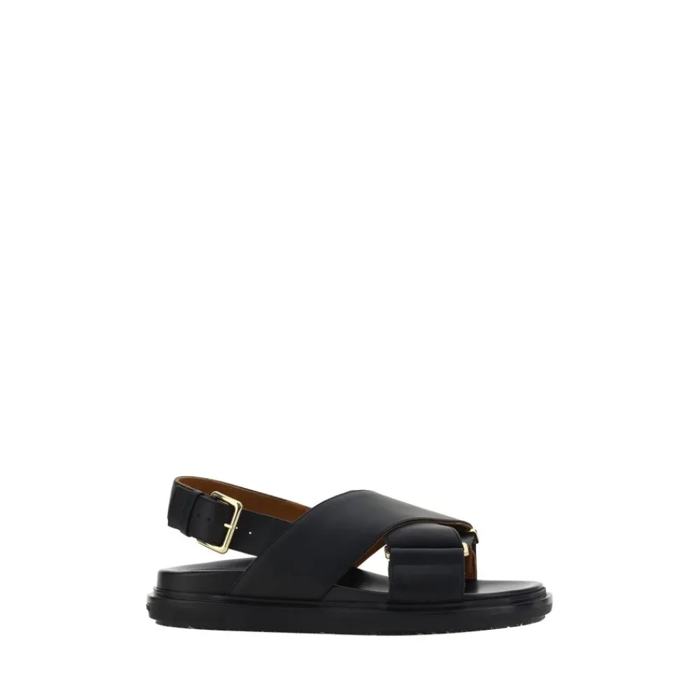 Sandaler<Marni Krydsede lædersandaler Sort