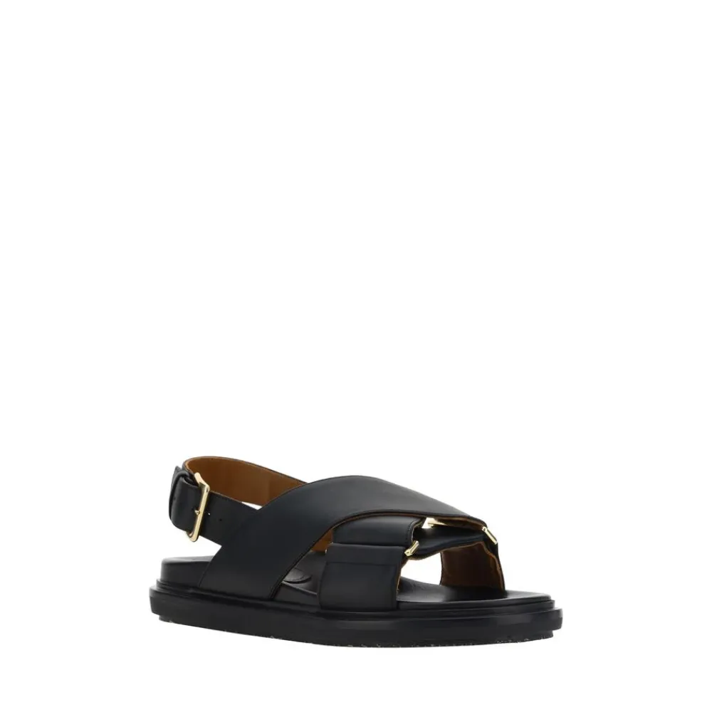 Sandaler<Marni Krydsede lædersandaler Sort