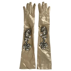 Handsker^Dolce & Gabbana Krystalpyntet Satinhandsker Beige