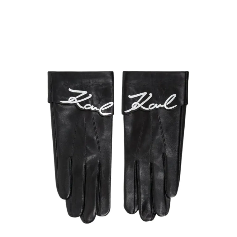 Handsker|Handsker<Karl Lagerfeld K/Signature Leather Gloves Sort