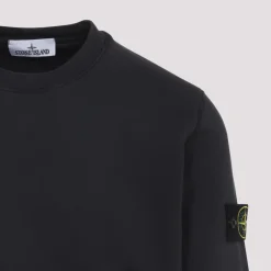 Trøjer|Sweatshirts<Stone Island Kulgrå Bomulds Sweatshirt med Ikonisk Label Sort