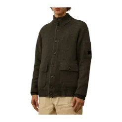 Strik^C.P. Company Lambswool GRS Buttoned Sweater Grå