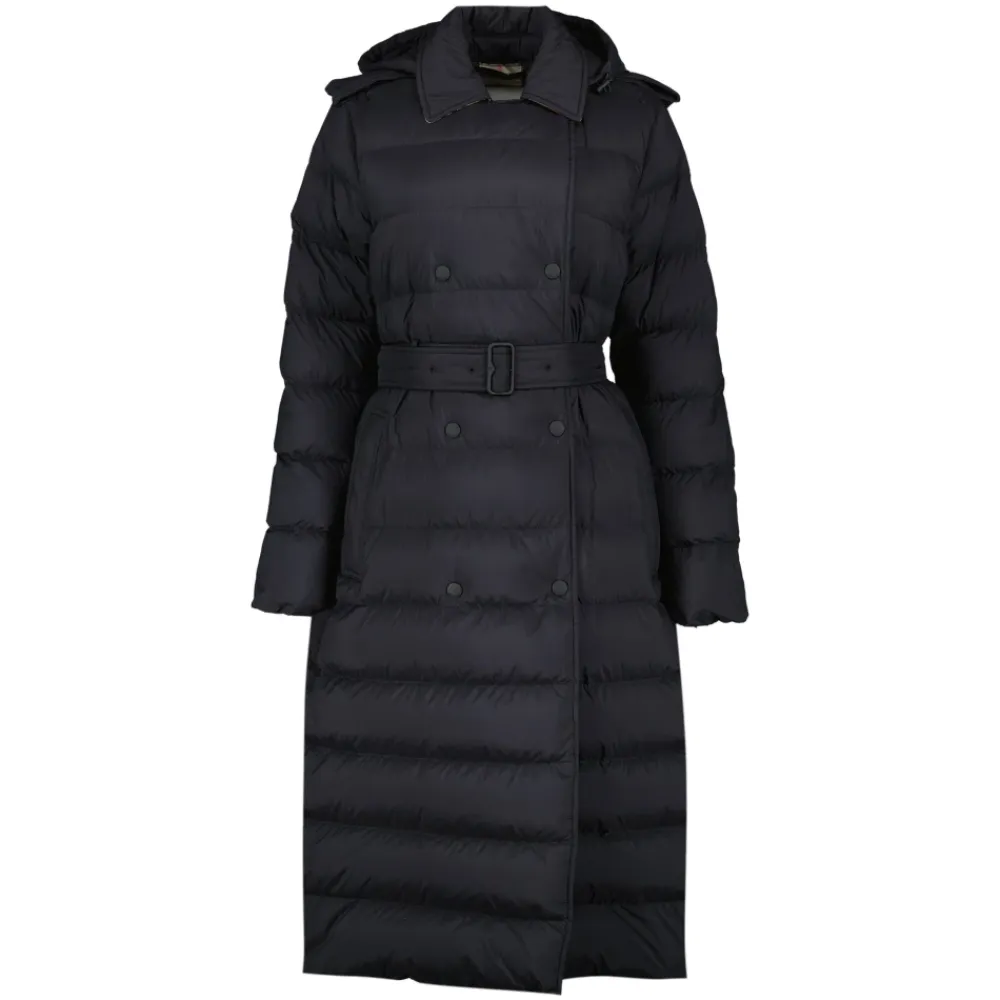 Frakker<Burberry Lang Nylon Puffer Jakke Sort
