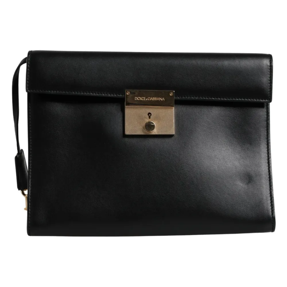 Tasker|Laptop Tasker<Dolce & Gabbana Læder Logo Plade Dokumentmappe Taske Sort