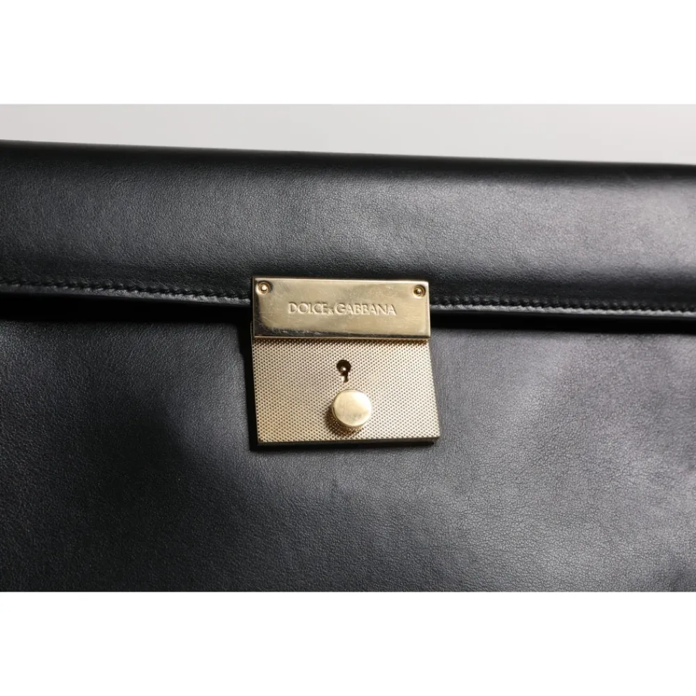 Tasker|Laptop Tasker<Dolce & Gabbana Læder Logo Plade Dokumentmappe Taske Sort