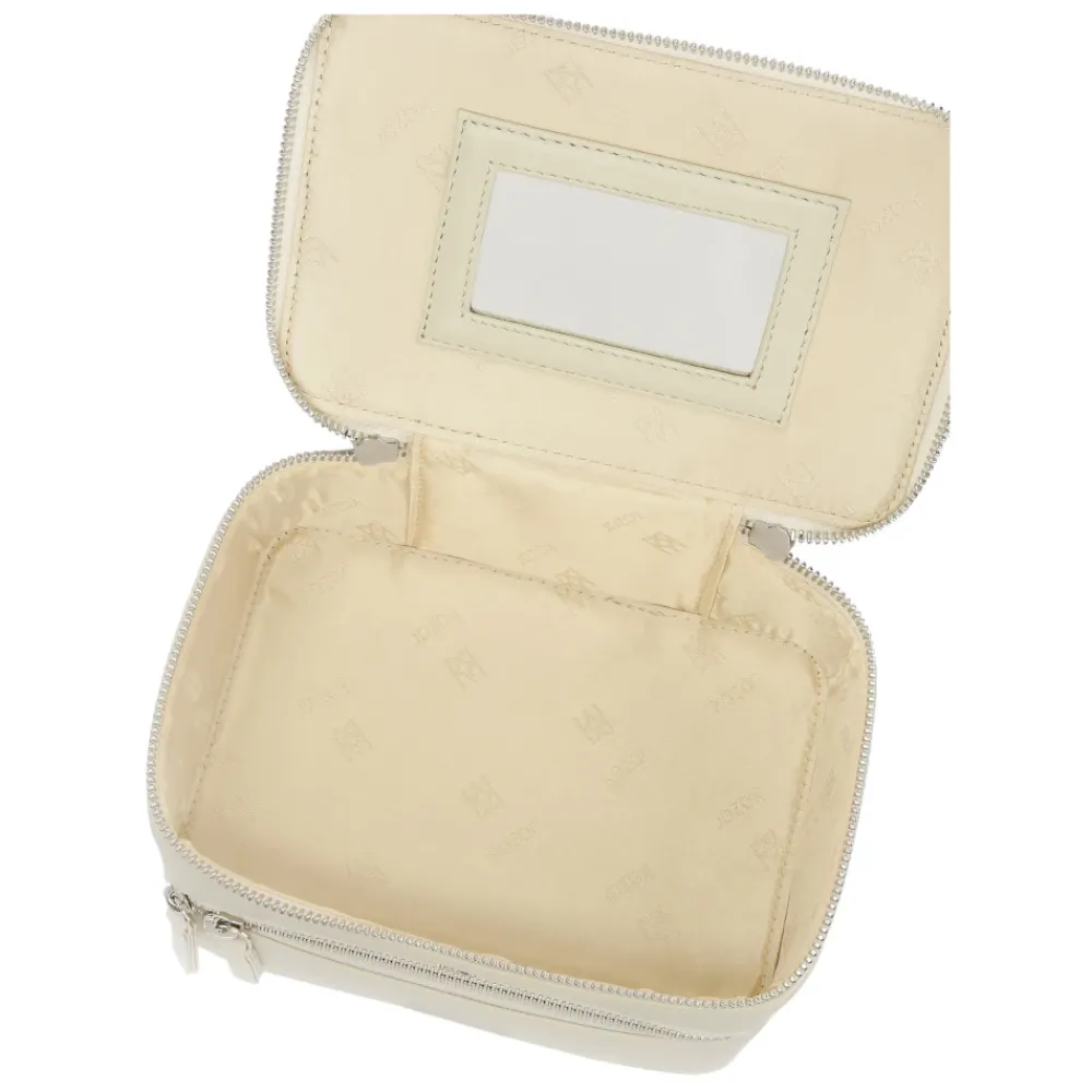 Toilettasker^Kazar Læder makeuptaske med spejl og børsteholdere Beige