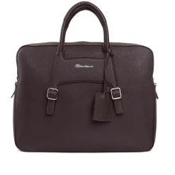 Laptop Tasker<Santoni Læder Skuldertaske Hammered Brun