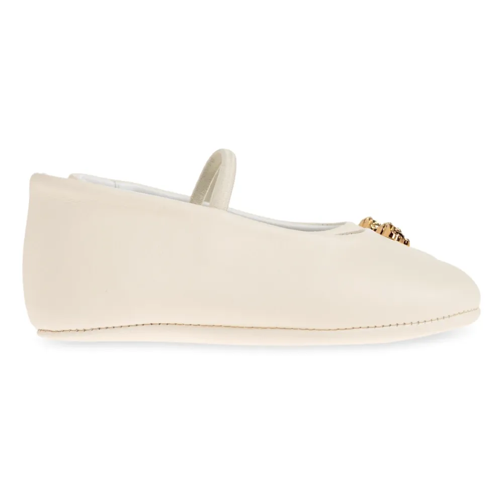 Ballerinasko<Versace Læderballerinaer Beige