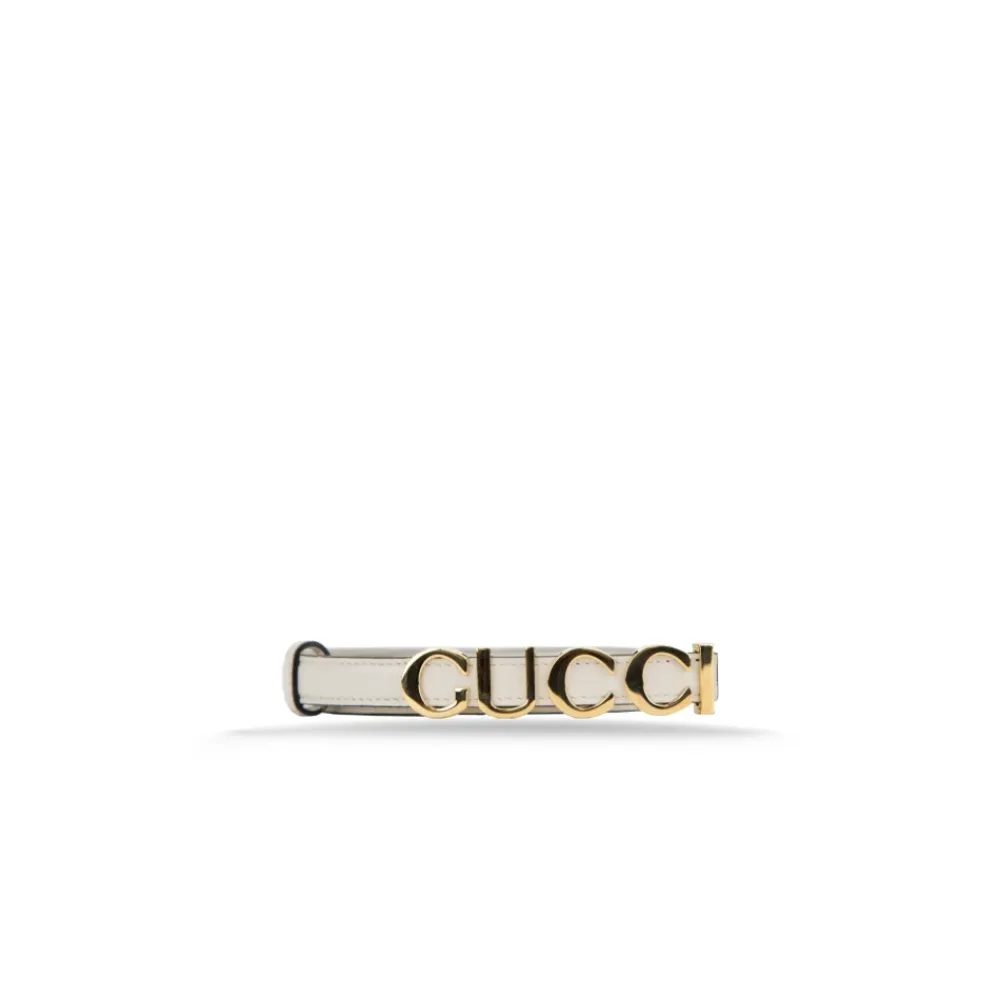 Bælter^Gucci Læderbælte med gul spænde Hvid