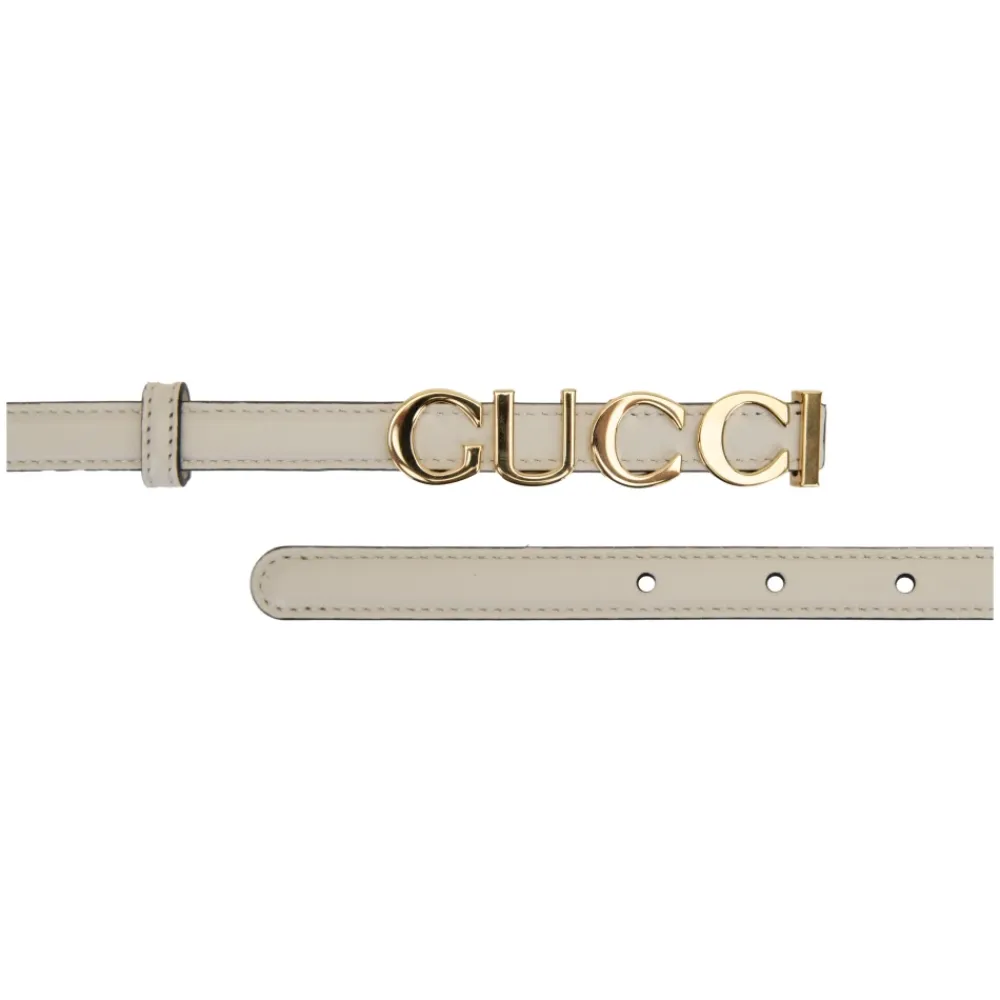 Bælter^Gucci Læderbælte med gul spænde Hvid