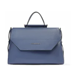 Laptop Tasker^Piquadro Leather laptop women's satchel bag with RFID and shock-absorbing protection Blå