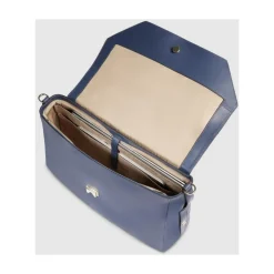 Laptop Tasker^Piquadro Leather laptop women's satchel bag with RFID and shock-absorbing protection Blå