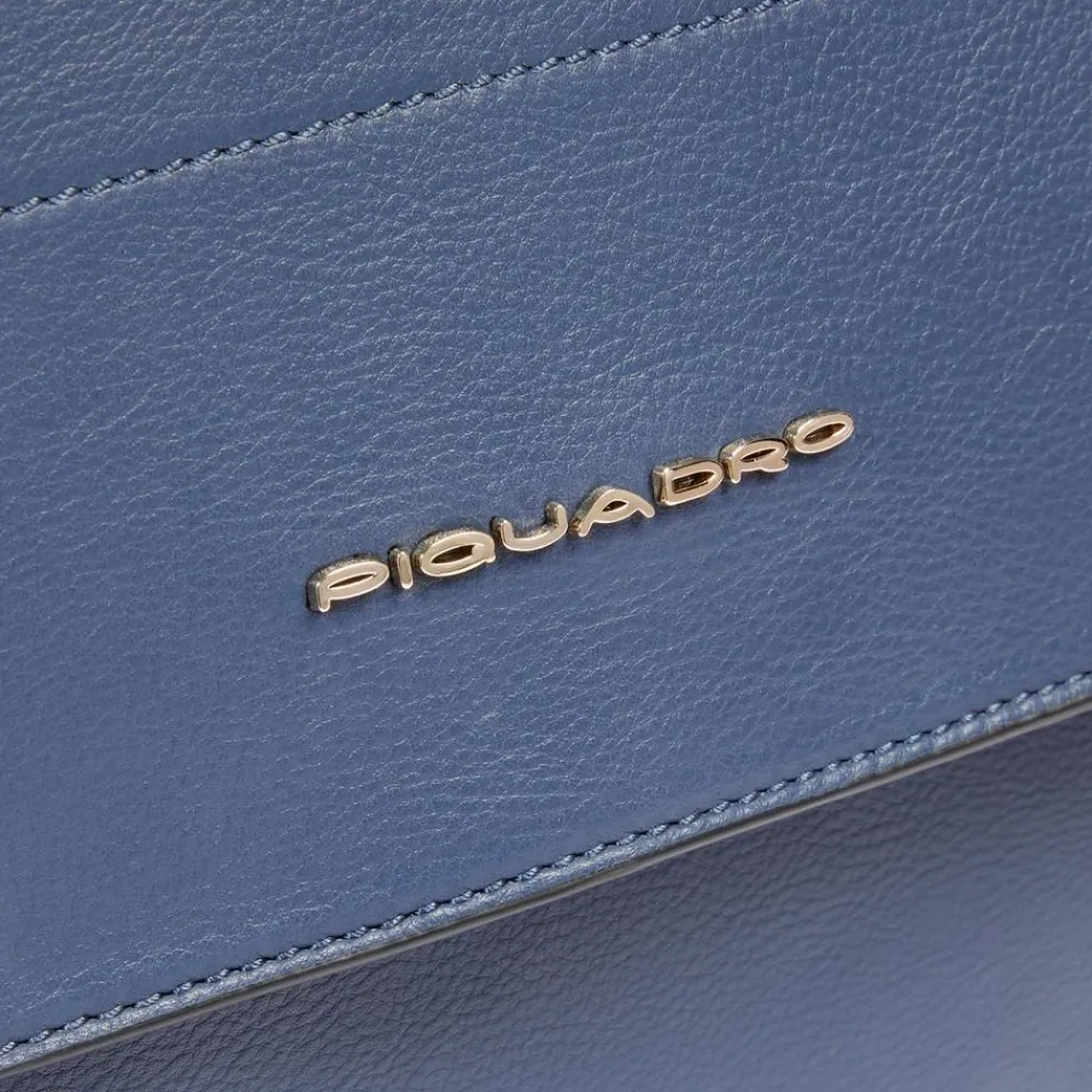 Laptop Tasker^Piquadro Leather laptop women's satchel bag with RFID and shock-absorbing protection Blå