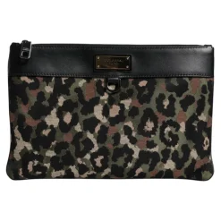 Clutch^Dolce & Gabbana Leopard Jacquard Print Logo Plaque Pouch Bag Multifarvet