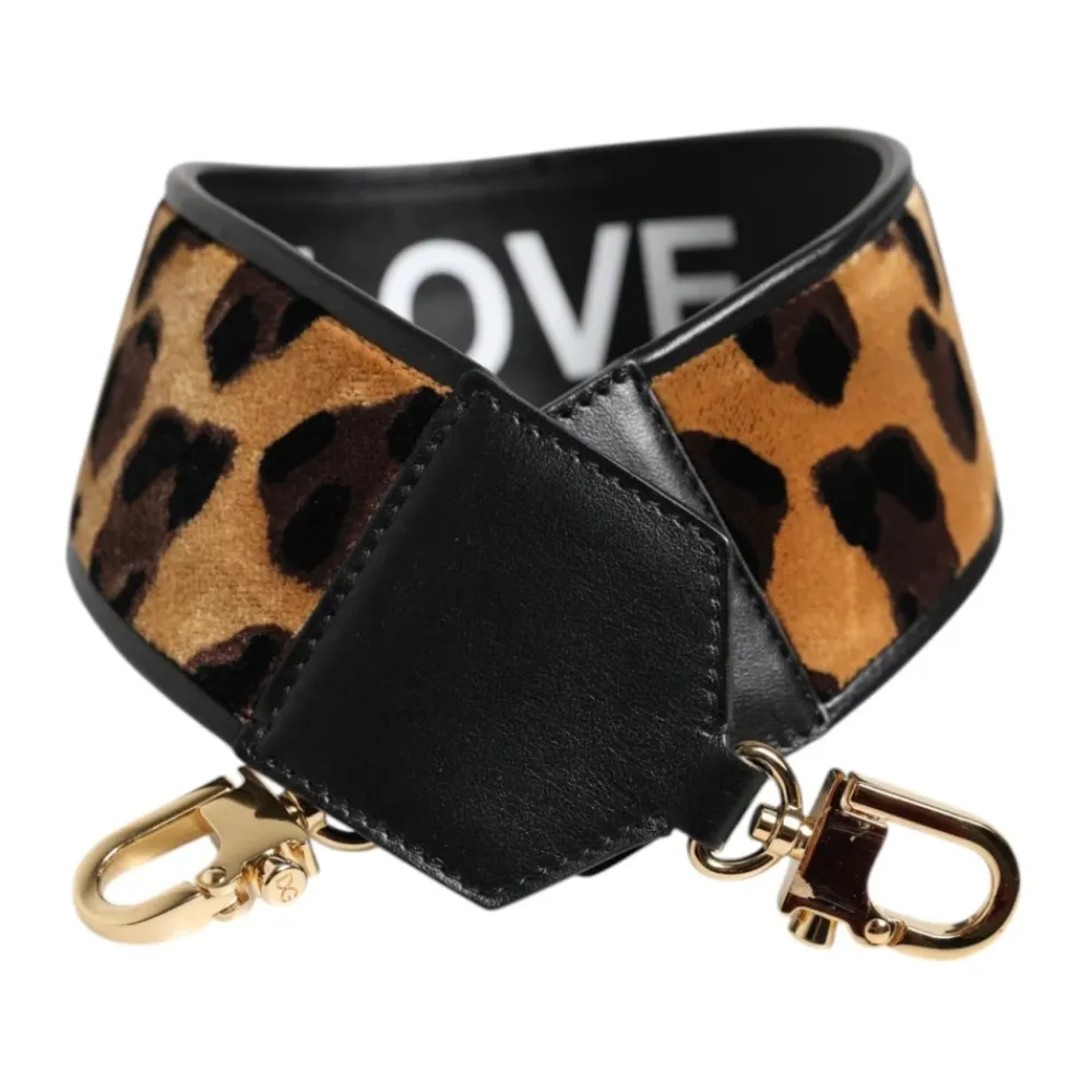 Tilbehør Til Tasker<Dolce & Gabbana Leopard Print Vendbar Taskestrop Sort