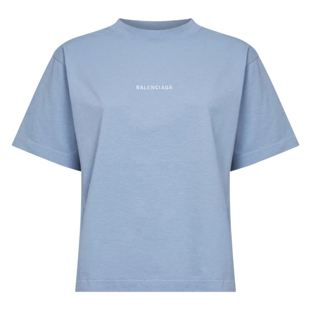 T-Shirts<Balenciaga Logo Broderet Bomuldsjersey T-shirt Blå