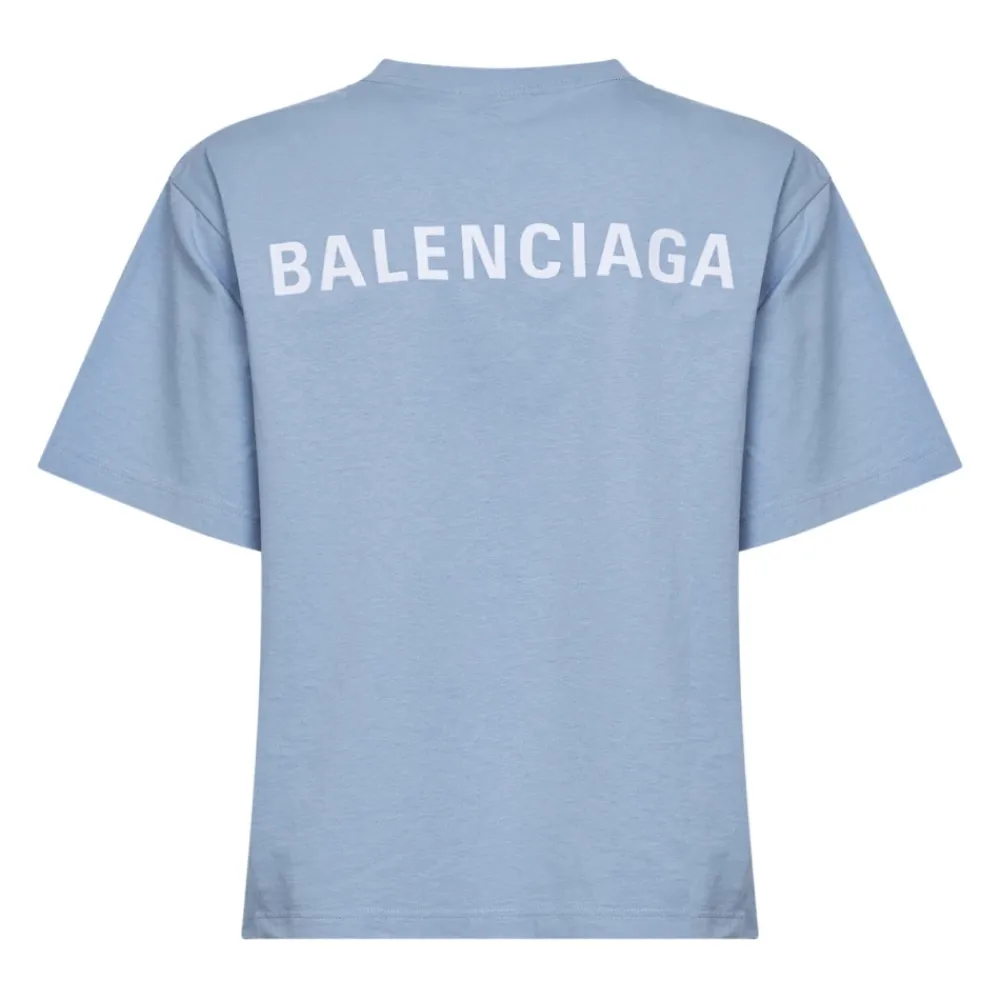 T-Shirts<Balenciaga Logo Broderet Bomuldsjersey T-shirt Blå