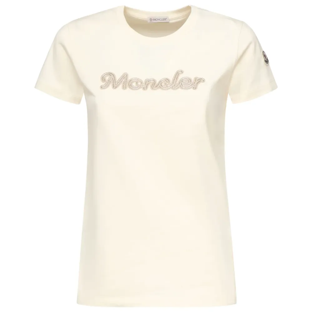T-Shirts<Moncler Logo Broderi T-shirt Hvid