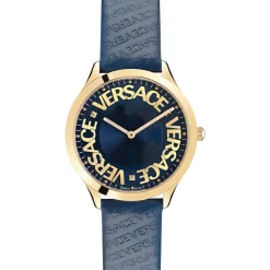 Ure^Versace LOGO HALO Læderur Guld Blå