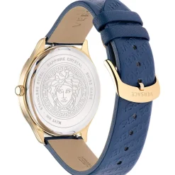 Ure^Versace LOGO HALO Læderur Guld Blå