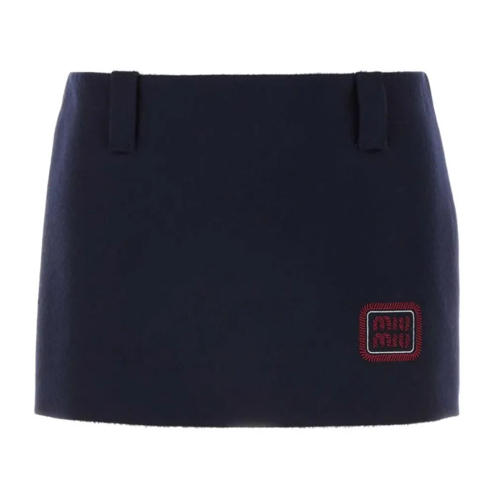 Nederdele^Miu Miu Logo Patch Mini Skirt Blå