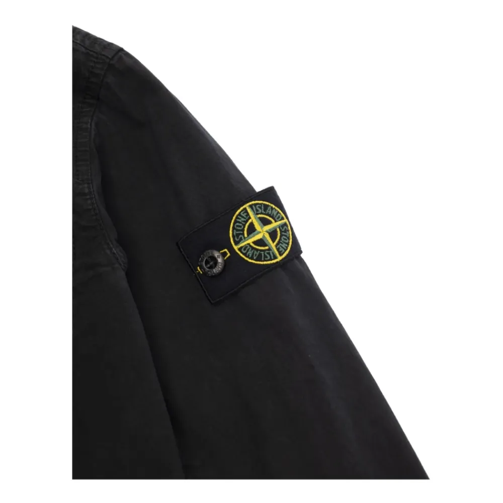 Jakker<Stone Island Logo Patch Zip-Up Skjorte Sort