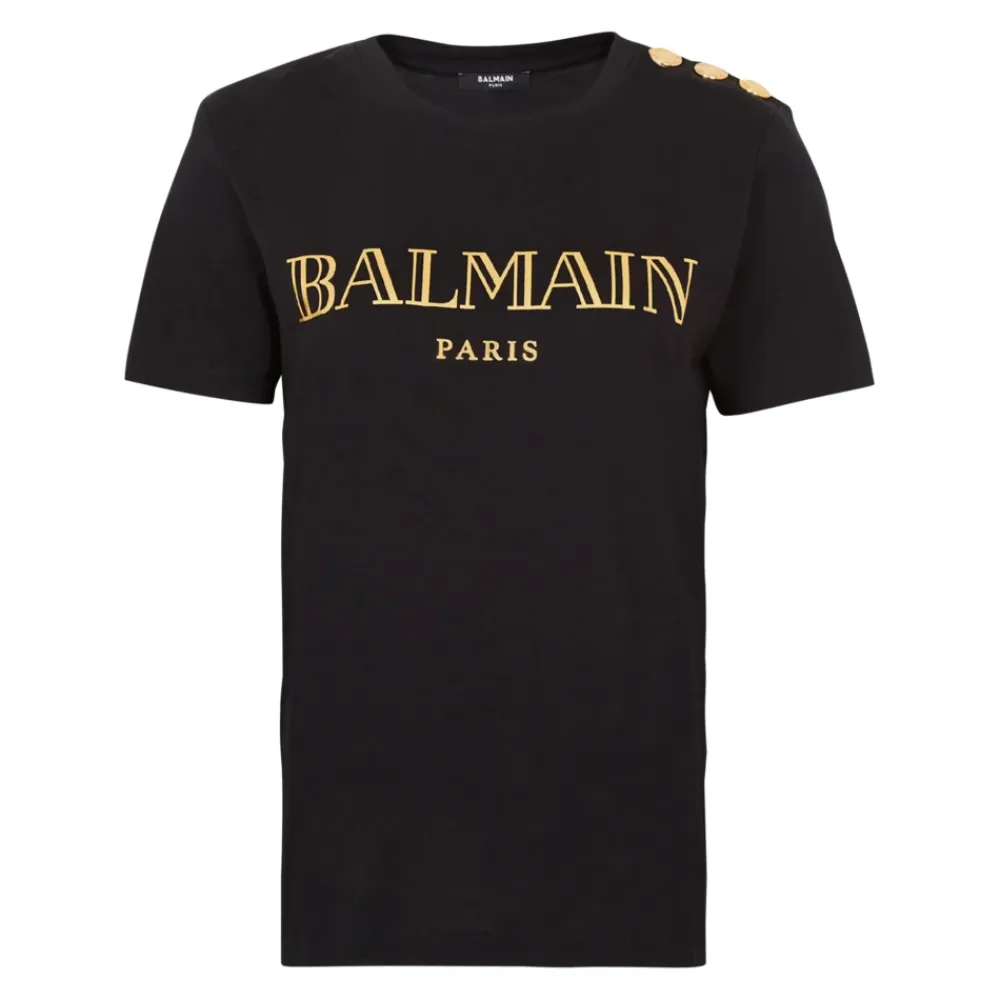 T-Shirts<Balmain Logo print T-shirt med knapper Sort