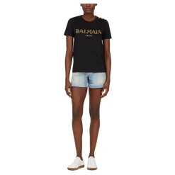 T-Shirts<Balmain Logo print T-shirt med knapper Sort