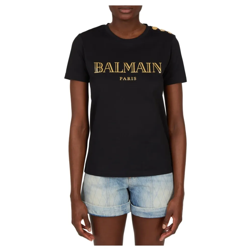 T-Shirts<Balmain Logo print T-shirt med knapper Sort