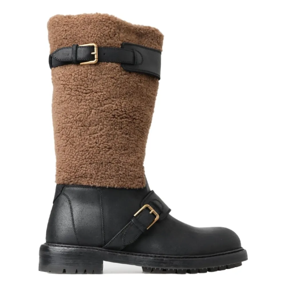 Vinterstøvler^Dolce & Gabbana Luksus Shearling Læder Lange Støvler Multifarvet