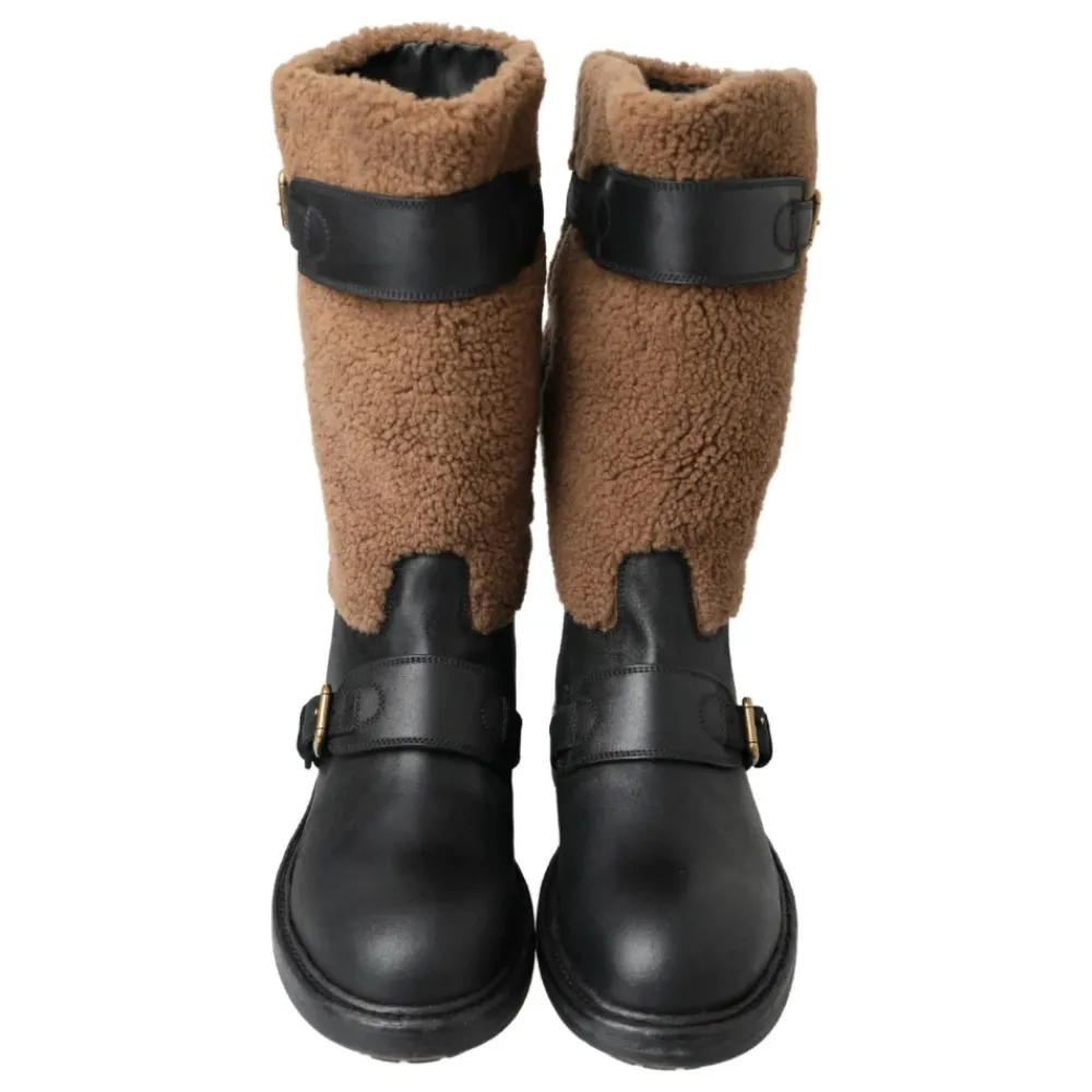 Vinterstøvler^Dolce & Gabbana Luksus Shearling Læder Lange Støvler Multifarvet