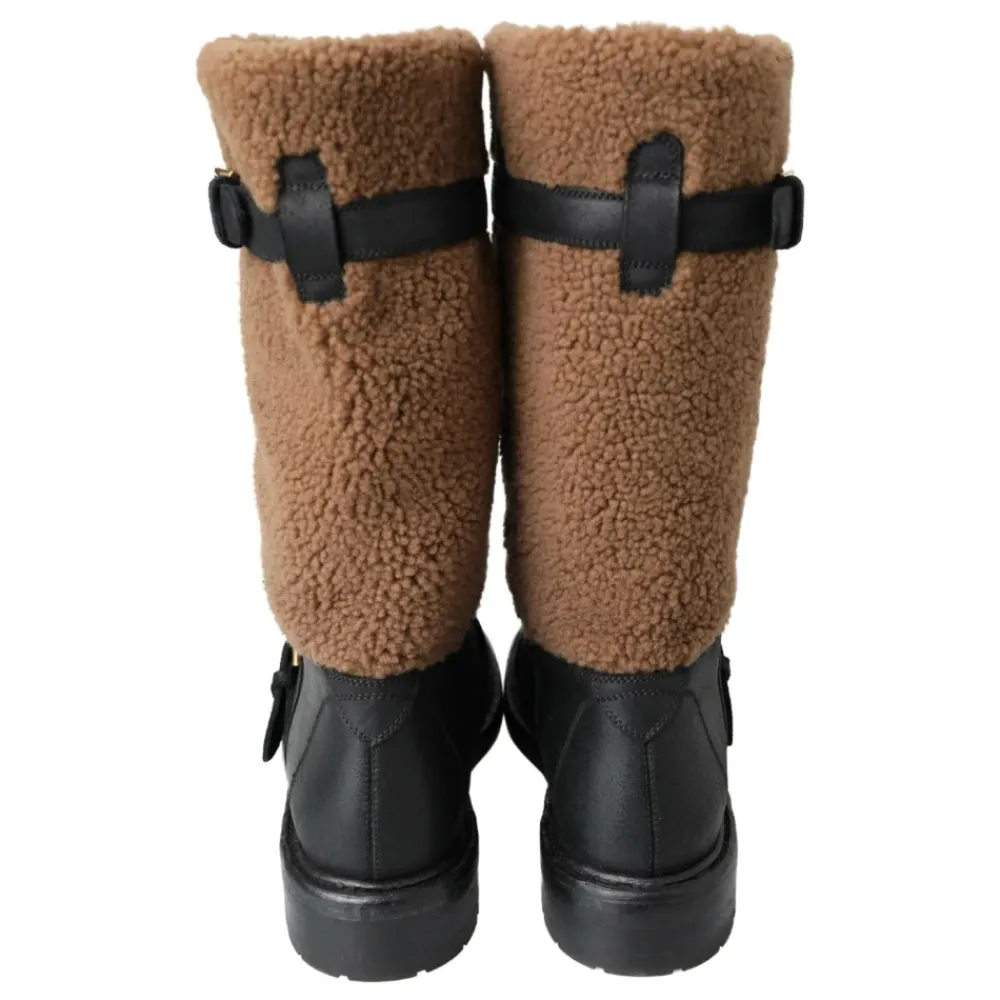Vinterstøvler^Dolce & Gabbana Luksus Shearling Læder Lange Støvler Multifarvet