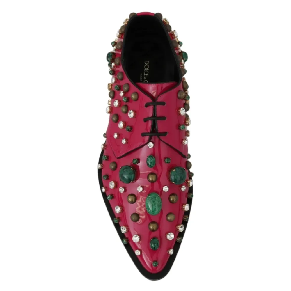 Snøresko<Dolce & Gabbana Lyserøde Krystal Læderkjole Brogue Sko Pink