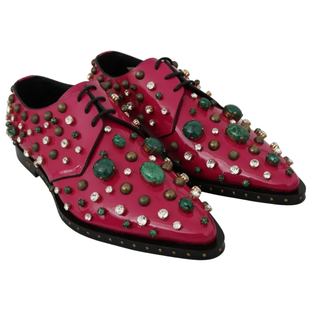 Snøresko<Dolce & Gabbana Lyserøde Krystal Læderkjole Brogue Sko Pink