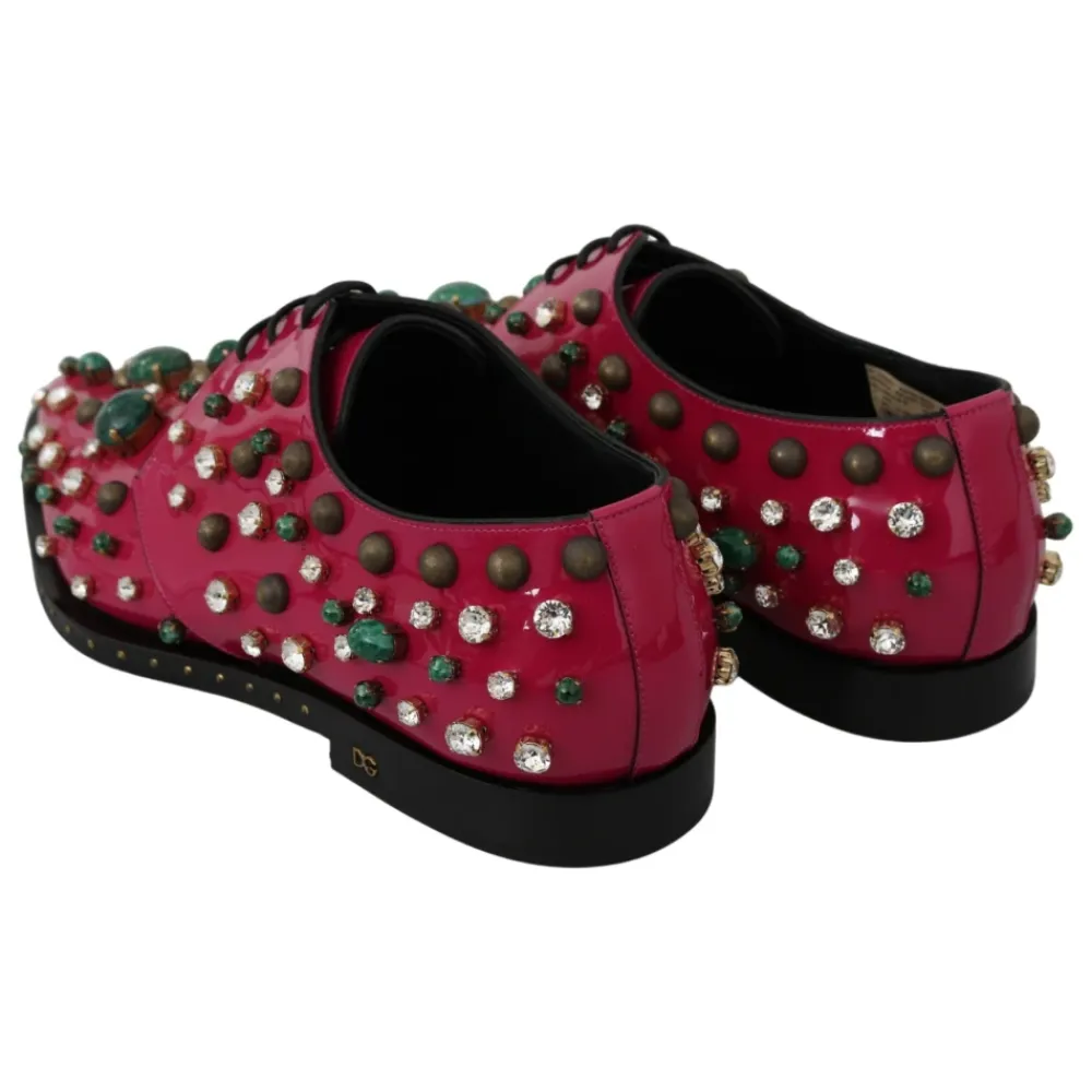 Snøresko<Dolce & Gabbana Lyserøde Krystal Læderkjole Brogue Sko Pink