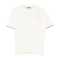 Strik<Corneliani Maglia girocollo mezza manica con bordi rigati Hvid