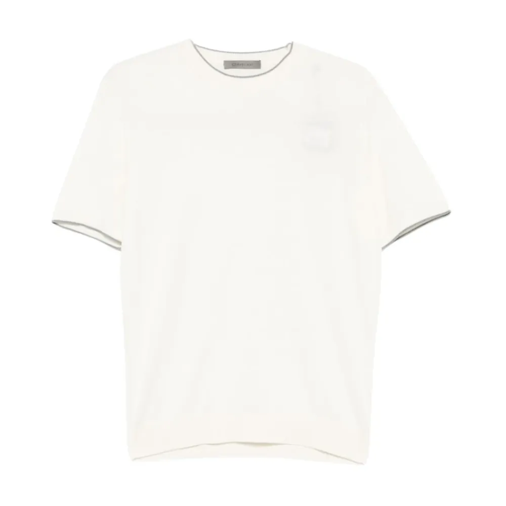 Strik<Corneliani Maglia girocollo mezza manica con bordi rigati Hvid