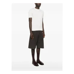 Strik<Corneliani Maglia girocollo mezza manica con bordi rigati Hvid