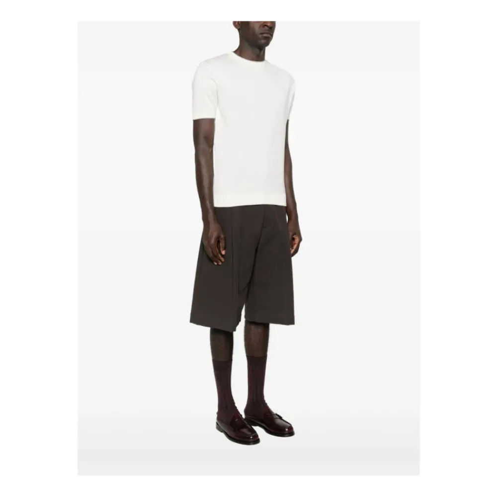 Strik<Corneliani Maglia girocollo mezza manica con bordi rigati Hvid