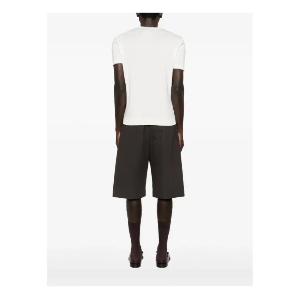 Strik<Corneliani Maglia girocollo mezza manica con bordi rigati Hvid