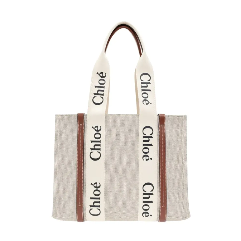 Indkøbstasker^Chloé Medium Woody Tote Bag Hvid