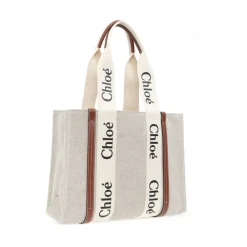 Indkøbstasker^Chloé Medium Woody Tote Bag Hvid